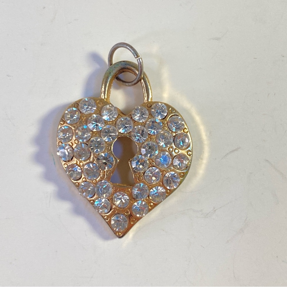 Vintage Gold-Tone Rhinestone Heart Lock Pendant